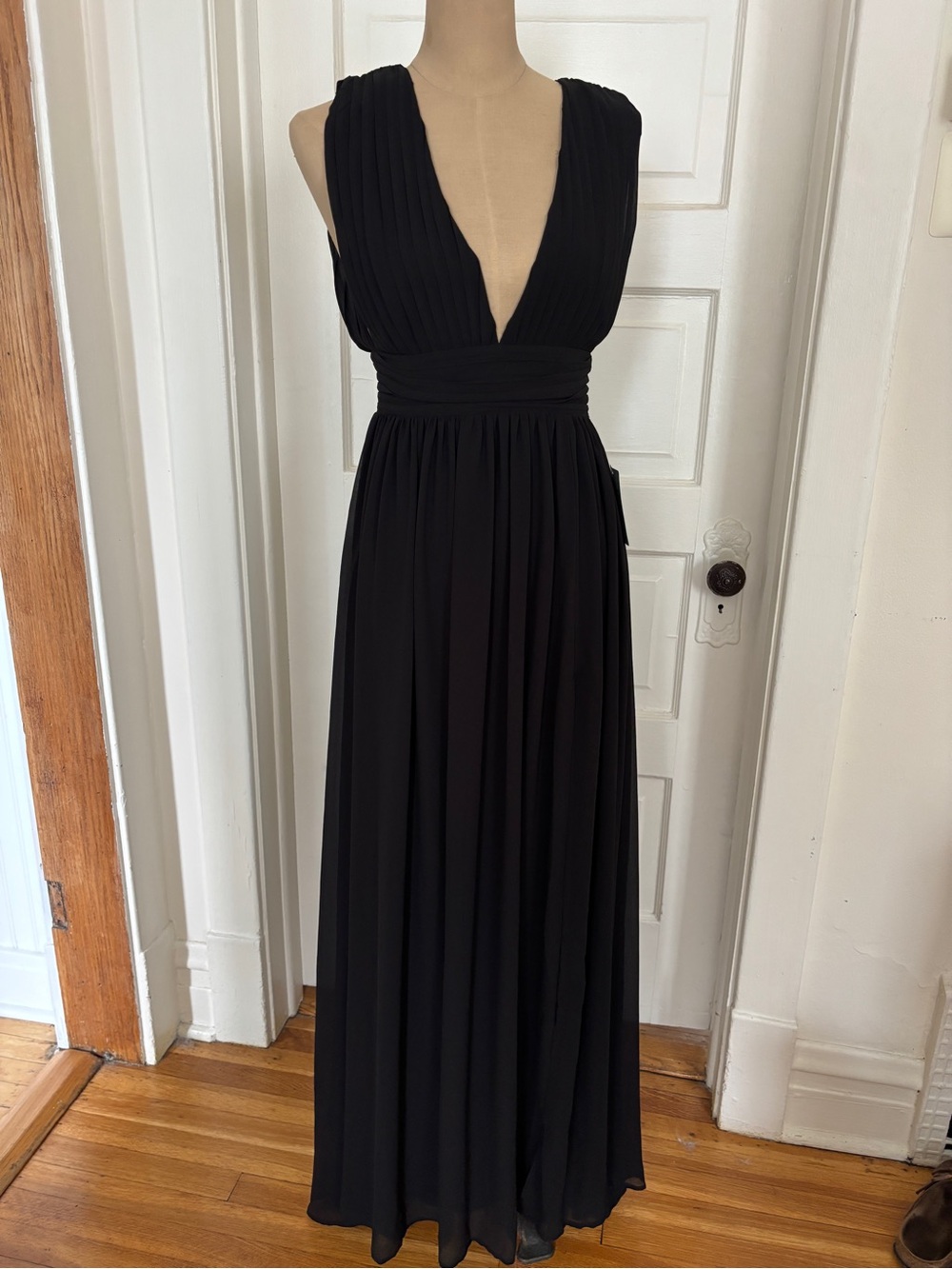 Love By Design Black Pleated Deep V Maxi Dress